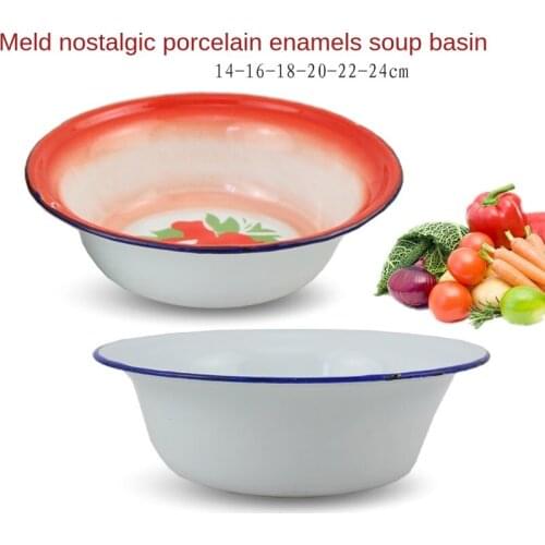 Vintage Enamel Bowl Soup Plate Enamel Bowl Rice Basin Old-Fashioned Noodle Bowl Construction Site Rice Basin Lark Bowl Soup