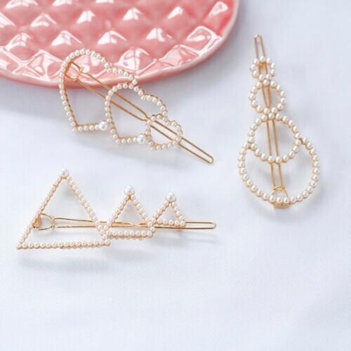 1 Pcs Fashion Pearl Rhinestones Hairpin Heart Round Shape Women Hair Clips Barrettes Hair Styling Accessories