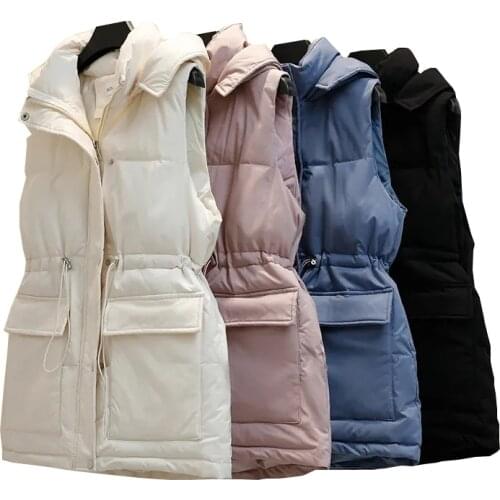 New Fashion Womens Solid Colors Sleeveless Plus Size Hooded Hoodie Waistcoat Vest Coat Down Cotton Padded Jacket Outwear Gilet