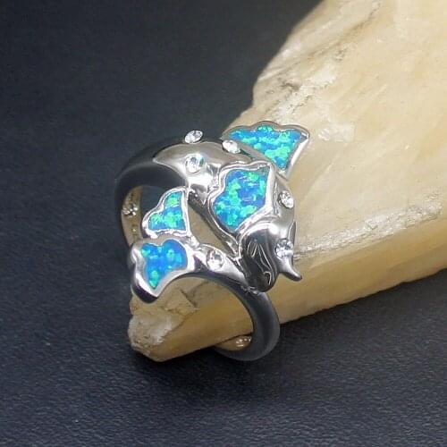 Hermosa Natural Blue Opal Trendy Fashion Genuine 925 Silver Band Ring Wedding Engagement Gifts for Women Size 8# 20214376