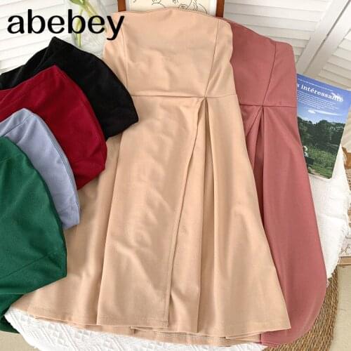 2021 New Summer Women Sexy All-match sleeveless solid Dress high waist slim off shoulder Strapless Dress