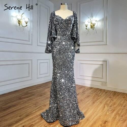 Prom Dress Grey Sliver Luxury Evening Dresses Gown Elegant Sexy Flared Sleeves For Woman Party Night Party DLA71178 Serene Hill