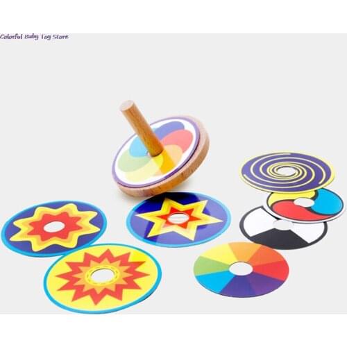1PCS Colorful Wooden Toy Spinning Top With Drawing Cards Classic S Toy For Kids Children