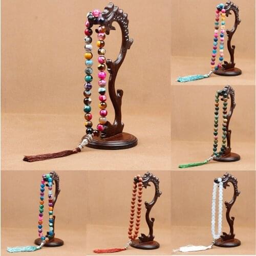 10mm 33 Prayer Beads Islamic Muslim Rosary Natural Stone Frosted Striped Tassel Pendant Mohammed Rosary Women Men Turkey