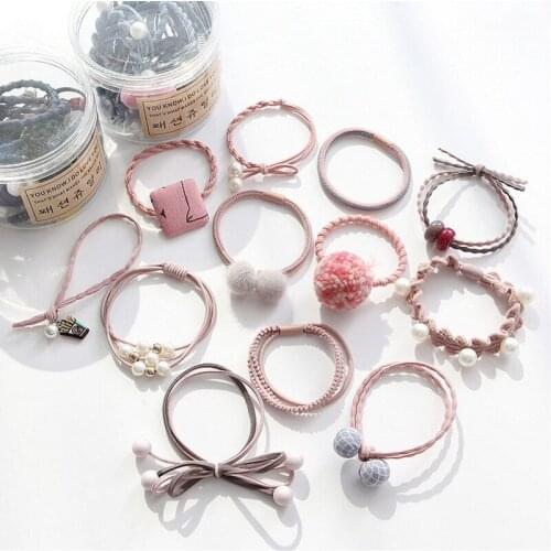 12PCS/lot High Elastic Hair Bands Solid Pearl Stretch Hair Ties For Women Girls Ponytail Holder Hair Ropes Hair Accessories