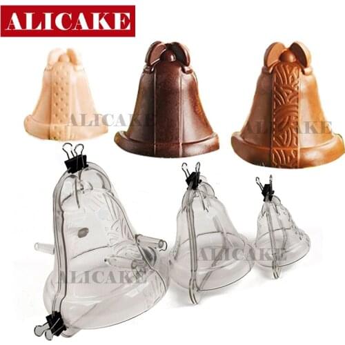 3Pcs 3D Chocolate Mold Christmas Bell Polycarbonate Cake Mold for Chocolates Tools Baking Pastry Tools Bakery Form Mould Tray