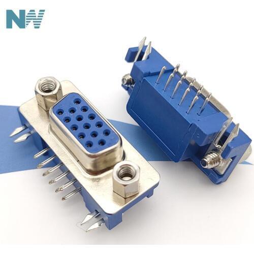 5Pcs/Lot Db15 Dr15 3Rows Blue Parallel Port 15 Pin D Sub Female 15 Way Pcb 90 Degree Connector Db15 Socket Plug Vga Adapter