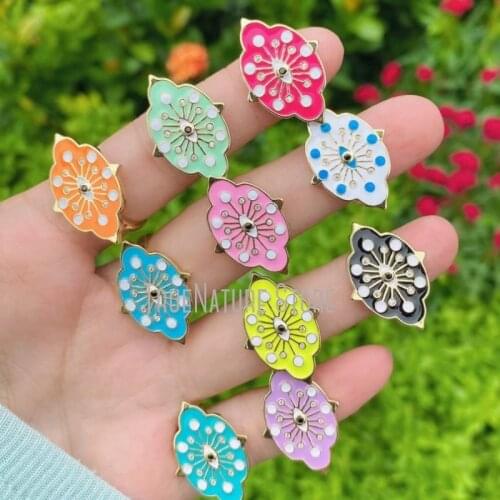 5Pcs RM40059 Copper Jewelry Copper Evil Gold Plated Flower Eye Ring Colors Gold Plated Enamel Evil Eye Flower Ring