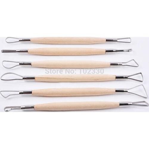 50Sets Wooden Handle Pottery Ceramics DIY Tools Set 6PCS Wood Handle Wax Pottery Clay Sculpture Carving Tool DIY Craft Set