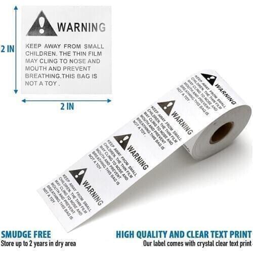 500 Labels per Roll, 2"x2" Warning Risk of Suffocation FBA Approved Pre-Printed Labels/Stickers (2" x 2") - BPA Free