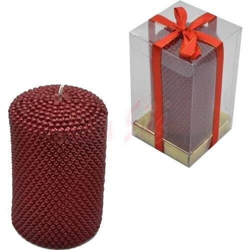 Can Decorative Fluffy Pattern Cylinder Candle Red 9x6cm