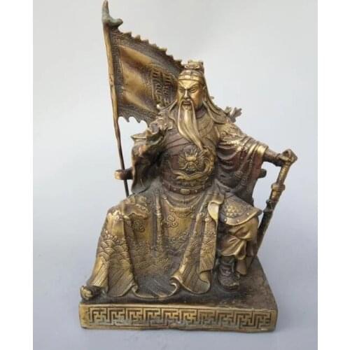 FREE SHIPPING Chinese pure brass guan gong reads book statue