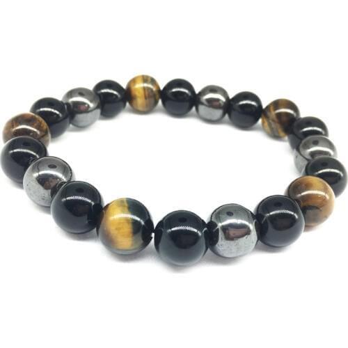 Fashion 10mm Tiger Eye & Hematite Nature stone Bracelet Jewelry Gift Magnetic Therapy Bracelets for Arthritis Pain Relief