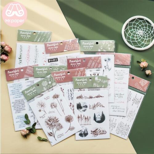 Mr paper 3 Pcs Plant PET Stickers Flower Mushroom Sticky Paper for Kids Gift Diy Scrapbooking Stickers Diary Ablum Stationery