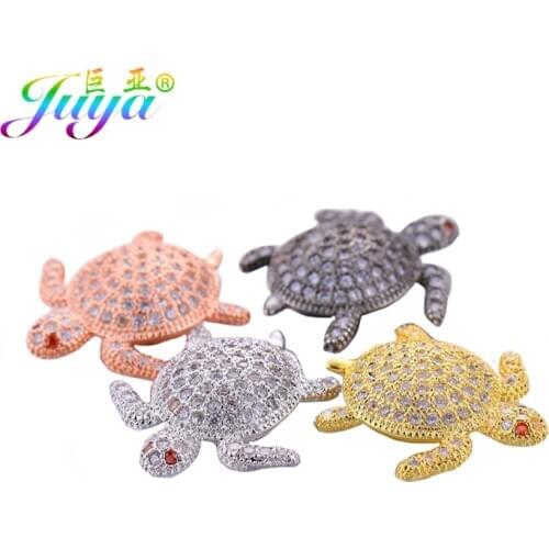 Juya 3pcs/lot DIY Small Hole Charms Beads Supplies Cubic Zirconia Sea Turtle Metal Beads For Needlework Beading Jewelry Making
