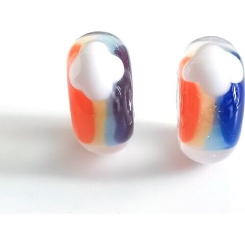 Emith Fla 925 Sterling Silver Large Hole Charm Beads Rainbow Murano Glass Beads Fit For Brand Bracelet Jewelry Makings
