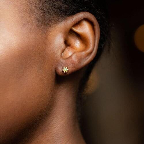 Cz opal flower earring gold color minmal delicate women fashion jewelry wholesale