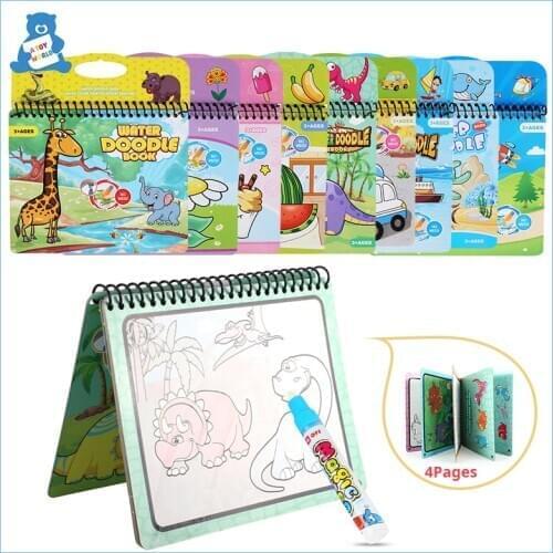 Kids Magic Water Drawing Book Pen Coloring Reusable Drawing Board Doodle Book Children DIY Painting Montessori Educational Toys