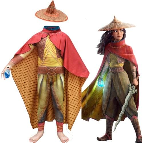Kids Halloween Costume for Girls Anime Raya and The Last Dragon Cosplay Carnival Party Clothes Sets Fancy Dress Outfits sword