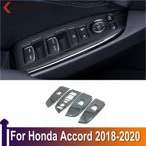 For Honda Accord 2018 2019 2020 Carbon Fiber Window Lift Button Switch Cover Trim Door Armrest Panel Frame Car Accessories
