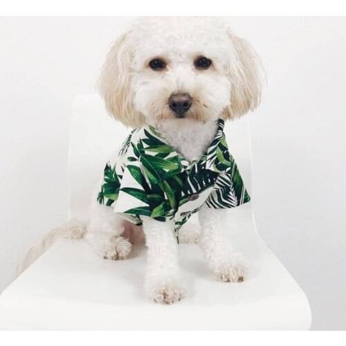 Hawaii Dogs Shirts Green Bamboo T-shirt Pet Colorful Summer Holiday Cool Chiffon Short Sleeve Printed Costumes