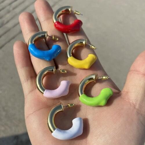 Goth Kpop Colorful Hit Color Geometric Letter C Drop Oil Stud Earrings for Women Girl Hiphop Punk Cool Loop Circle Earring Jewel
