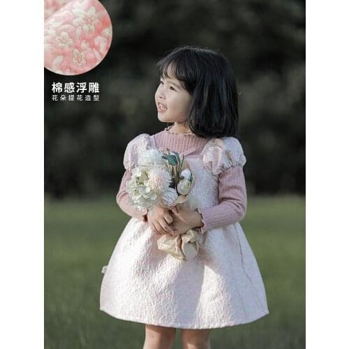 2021 Spring Autumn New Embossed Flower Girls Sweet Puff Sleeve Cotton Princess Dress
