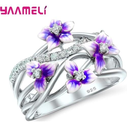 2021 New Fashion Jewelry 925 Sterling Silver Finger Rings High Quality Enameled Matthiola Incana Cubic Zircon Charm Bague Bijoux