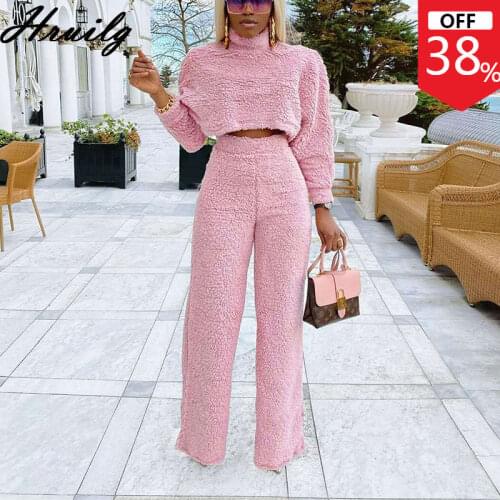 Pink Two Piece Set Women Streetwear Turtleneck Women Sets Fashion Elegant Party Long Sleeve Tops Long Pants Winter Clothes Warm