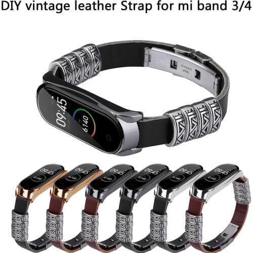 For xiaomi mi band 3 DIY leather bracelet strap, for mi band 4 bracelet Leather strap replaceable Bracelet, Vintage strap