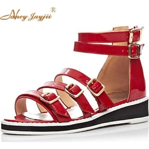 Red Yellow Orange Flat Leather Sandals For Womens Shoes Low Heel Sandals Casual More Colors Available Casual TPR Shoes