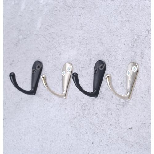 5Pcs Wall Hooks Clothes Hat Bathroom Apartments Hook With 2 Holes Zinc Alloy 33*14mm Black Sliver White