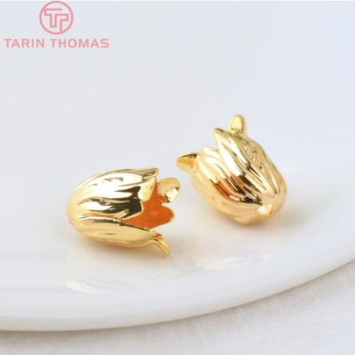 6PCS 10x13MM 24K Gold Color Brass Bead Caps High Quality Diy Jewelry Findings Accessories