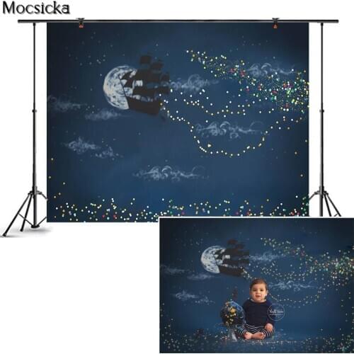 Mocsicka Newborn Starry Sky Sailboat Photography Background Night Sky Moon Backdrop Decoration Props Child Portrait Photo Studio