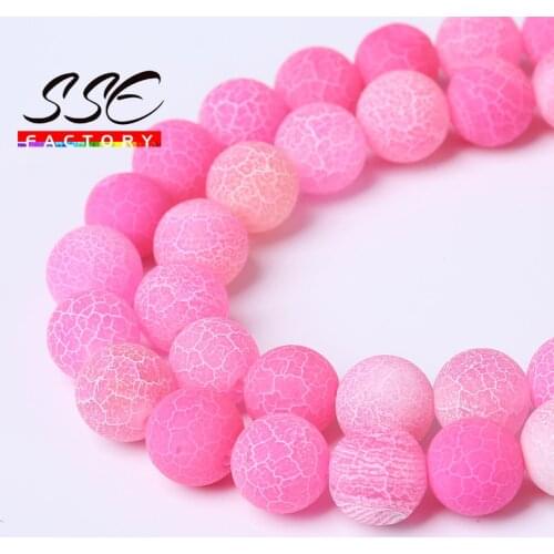 Natural Stone Beads Frost Rose Red Cracked Dream Fire Dragon Veins Agates Beads For Jewelry Making DIY Bracelet 15" 4/6/8/10mm