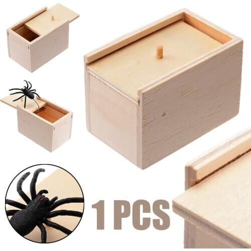 Funny Scare Small Spider Wooden Box Case Halloween Prank Scary Spider Box Prop April Fools Day Halloween Festival Supplies