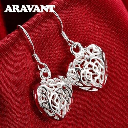 New Fashion 925 Silver Heart Drop Earrings For Women Party Silver Jewelry Gift
