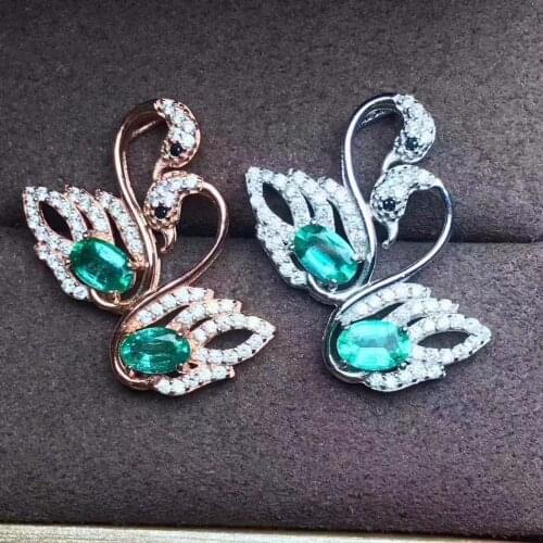Natural green emerald gem Pendant natural gemstone pendant necklace S925 silver romantic lovely Couple Swan girl gift jewelery