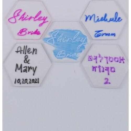 Custom DIY Clear Acrylic Laser Cut Sexangle Sheet Plexi glass Place Cards for Table Number Guest Name Food Sign Event Decoration