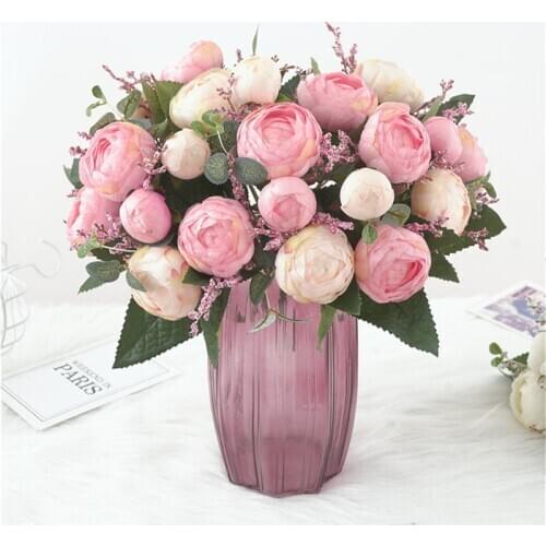 Festive Pink Simulation Bouquet Tea Rose Flower Artificial Flower Bridal Bouquet Holding Flowers Home Interior Decor Ornaments