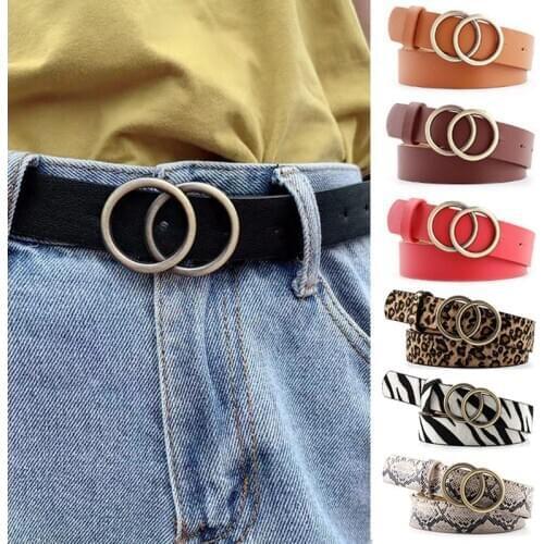 Fashion Women Belts Soft Faux Leather Matel Ring Buckle Waistband Vintage Decorative Casual Tighten Gold Color Long Ladies Belt