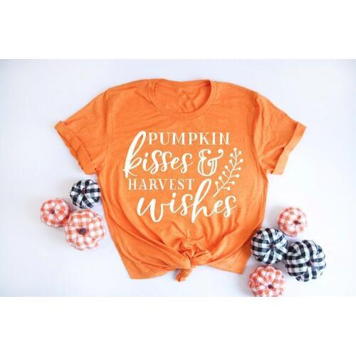Pumpkin Kisses and Harvest Wishes Shirt Pumpkin Harvest t-Shirt Autumn Womens Fall Unisex Tee funny graphic slogan gift goth top
