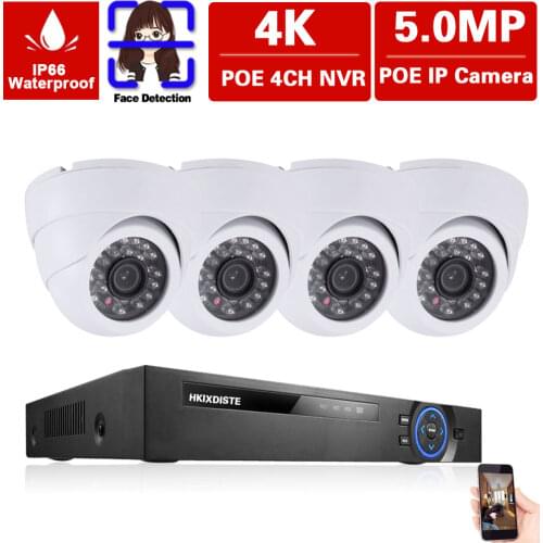 4 Channel CCTV Camera Security System Kit POE 4K NVR Set Outdoor Waterproof POE IP Dome Camera Video Surveillance System Kit 5MP