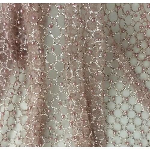 Nude pink nail bead bronzing network-like sequined mesh fabric, high-quality clothing dress fabric