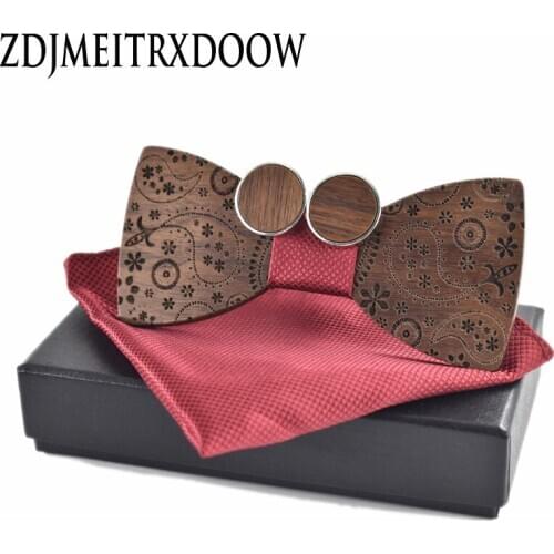 Wine Red Paisley Wooden Bow Ties for Men Wood tie Gentleman Bow Ties Handmade Butterfly corbatas seda Wedding Party Gift for men
