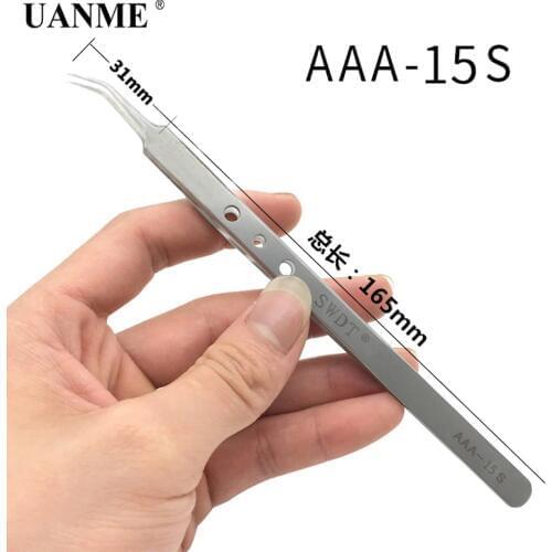UANME AAA-12S / AAA-14S Precision Pointed Tweezers Stainless Steel Clamps Lengthened Medical Anti-Static Tweezer Tool