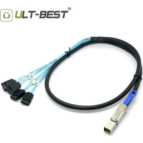 ULT-BEST External Mini SAS HD SFF-8644 to 4 SATA 7Pin 6Gbps Hard Disk data server Raid Cable 1m