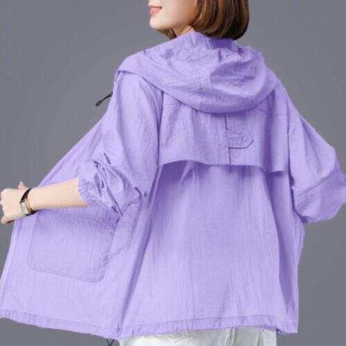 Plus Size 4XL Women Jacket Summer New Thin Sunscreen Coat Long Sleeve Female Windbreaker Overcoat Zipper Pockets Casual Outwear