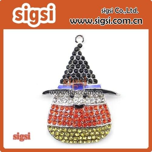 High Quality Rhinestone Crystal Candy Corn Rhinestone Halloween Pendant
