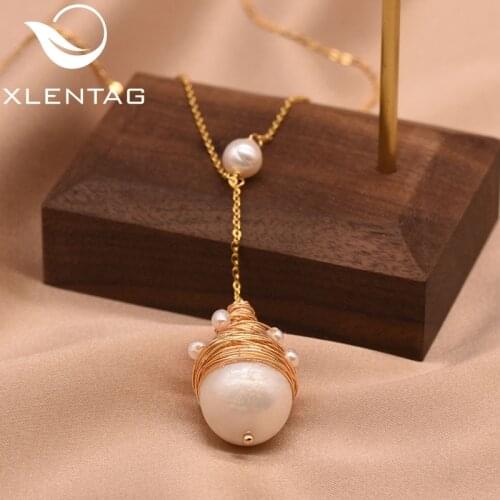 XlentAg 925 Sterling Silver Natural Fresh Water Pearl Pendant Necklace For Women Gift Wedding Party Fine Jewelry Kolye GN0092